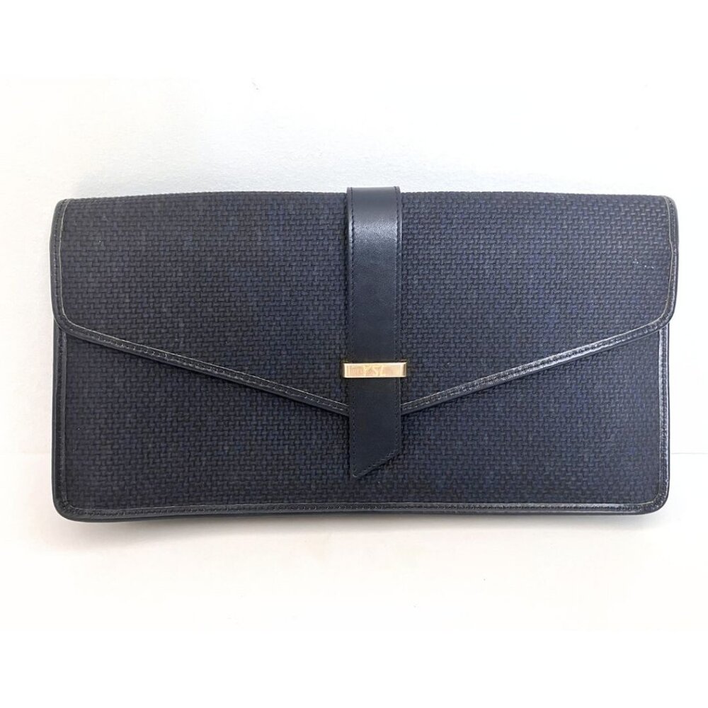 Yves Saint Laurent Vintage Black Textured Vinyl Canvas Clutch Bag